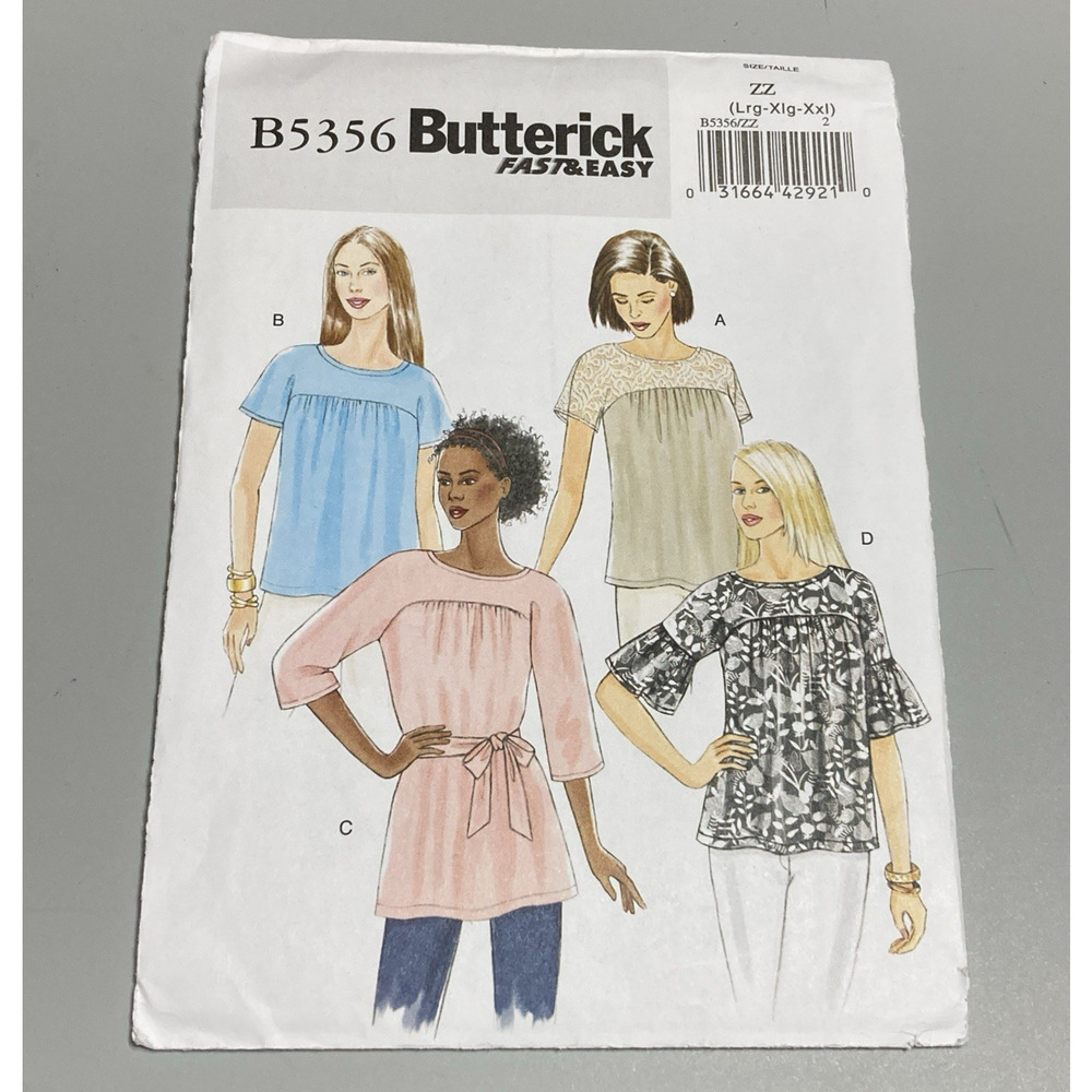 Butterick B5356 Sewing Pattern Misses Top & Sash Sz L-XL-XXL Very Easy UNCUT